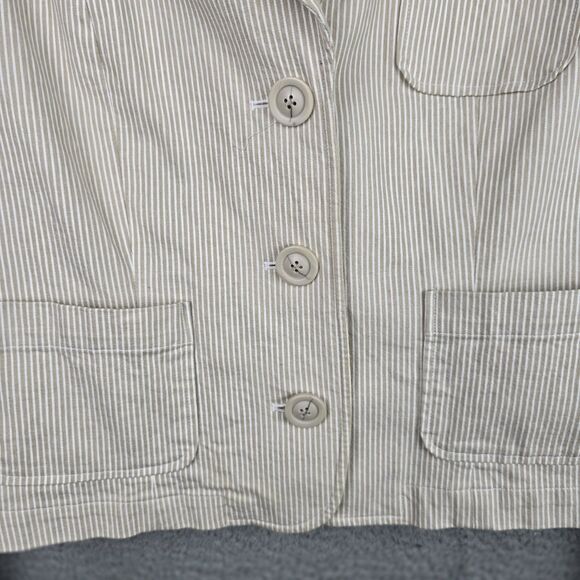 INC International Concepts Jacket Blazer Women L Tan White Stripe Casual Stretch - Picture 15 of 16